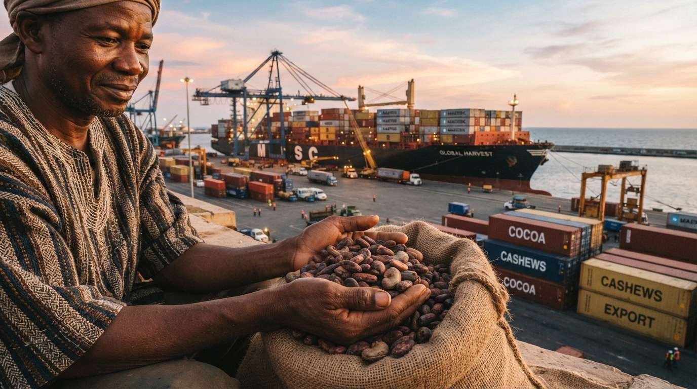 Farmer holding freshly harvested grains
